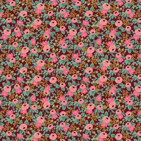 Cotton + Steel Fabrics | Rifle Paper Company | Garden Party | Metallic Burgundy Rosa