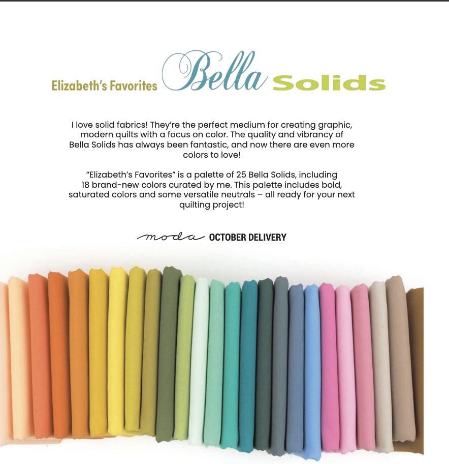 Elizabeth Hartman's Favorite Bella Solids | Fat Quarter Bundle | 25 Fat Quarters | 9900ABE