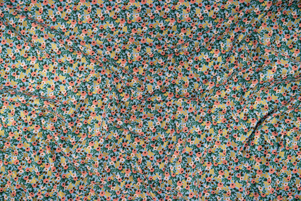 Cotton + Steel Fabrics | Rifle Paper Company | Garden Party | Metallic Chambray Rosa