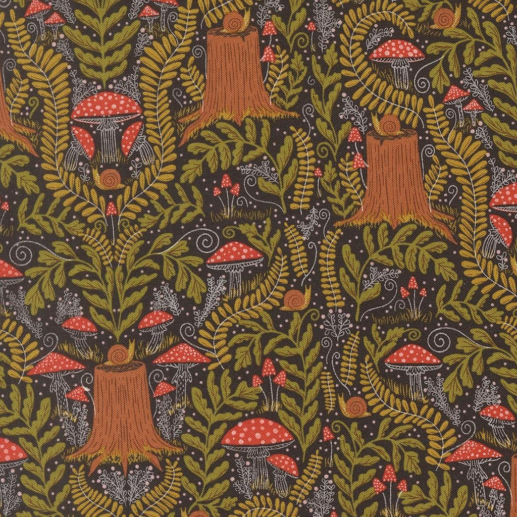 Moda | Gingiber | Night Owl | Midnight 48423 24 Mushroom Landscape and Nature