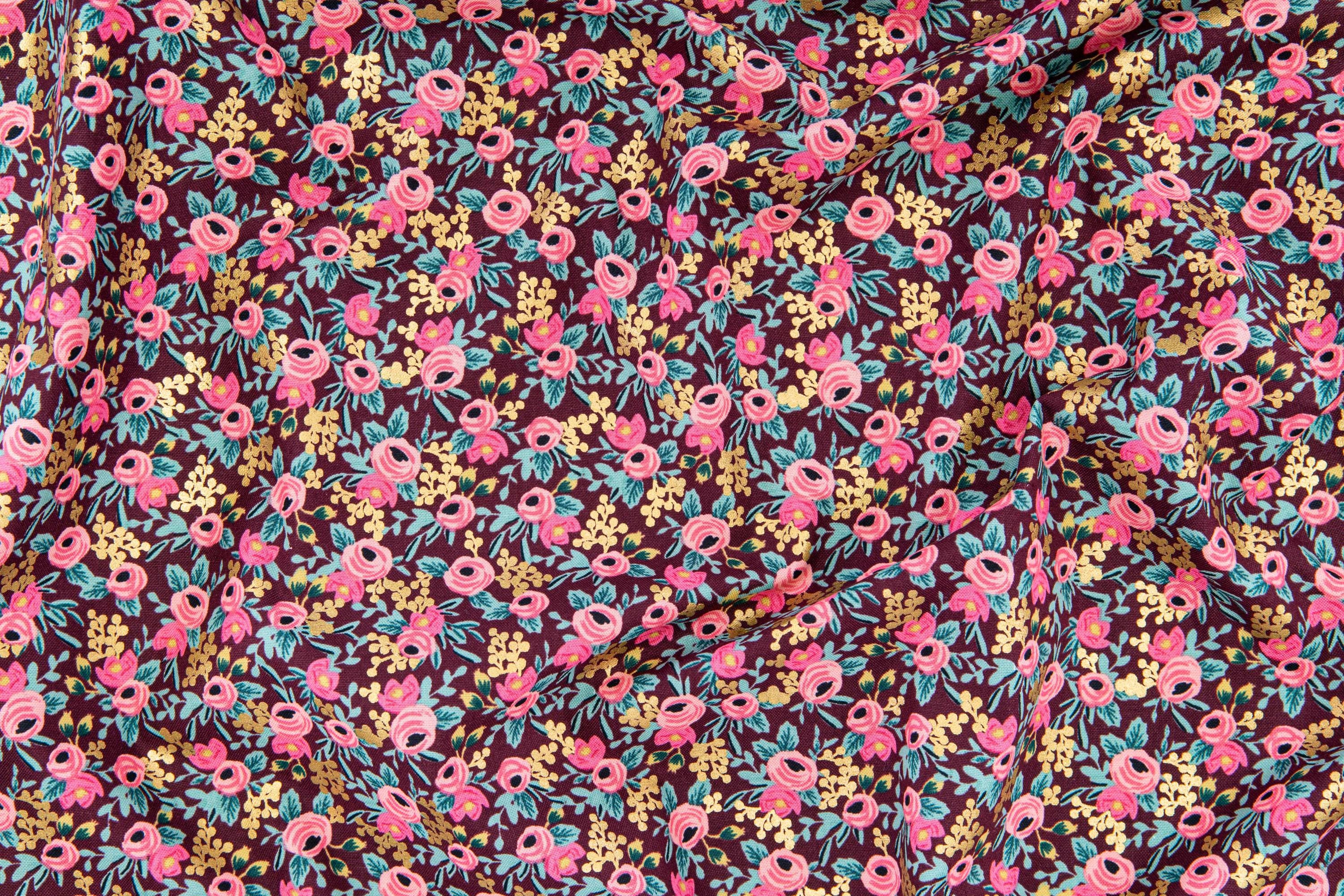 Cotton + Steel Fabrics | Rifle Paper Company | Garden Party | Metallic Burgundy Rosa