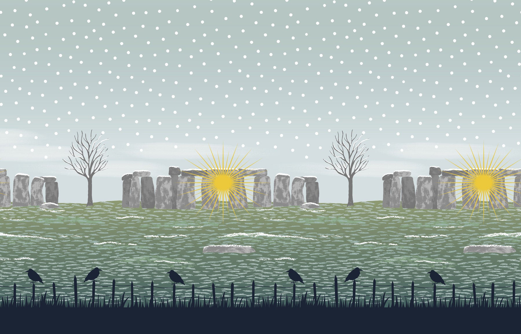 Lewis & Irene | Winter Solstice | Stonehenge double edge border (with gold metallic) - L52