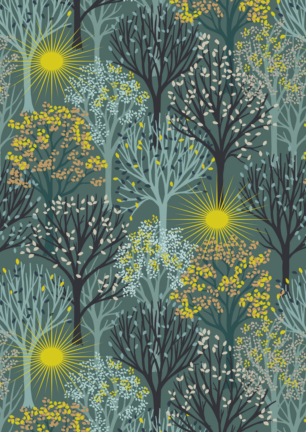 Lewis & Irene | Winter Solstice | trees on teal (with gold metallic) - L56B