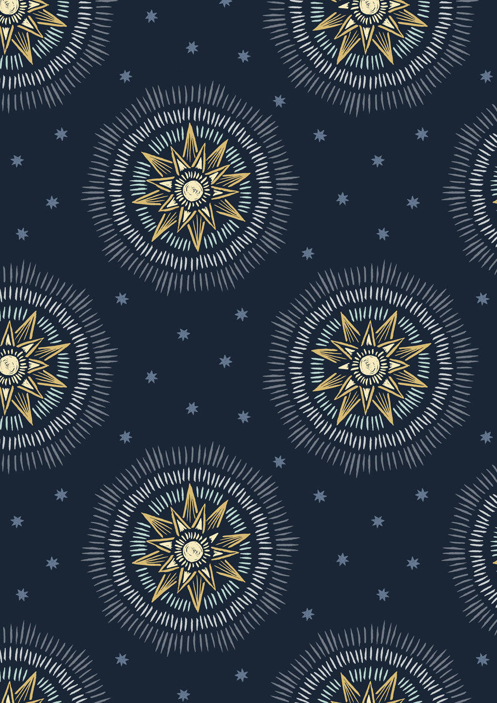 Lewis & Irene | Winter Solstice | Winter solstice sun star on midnight blue (with gold metallic) - L60C