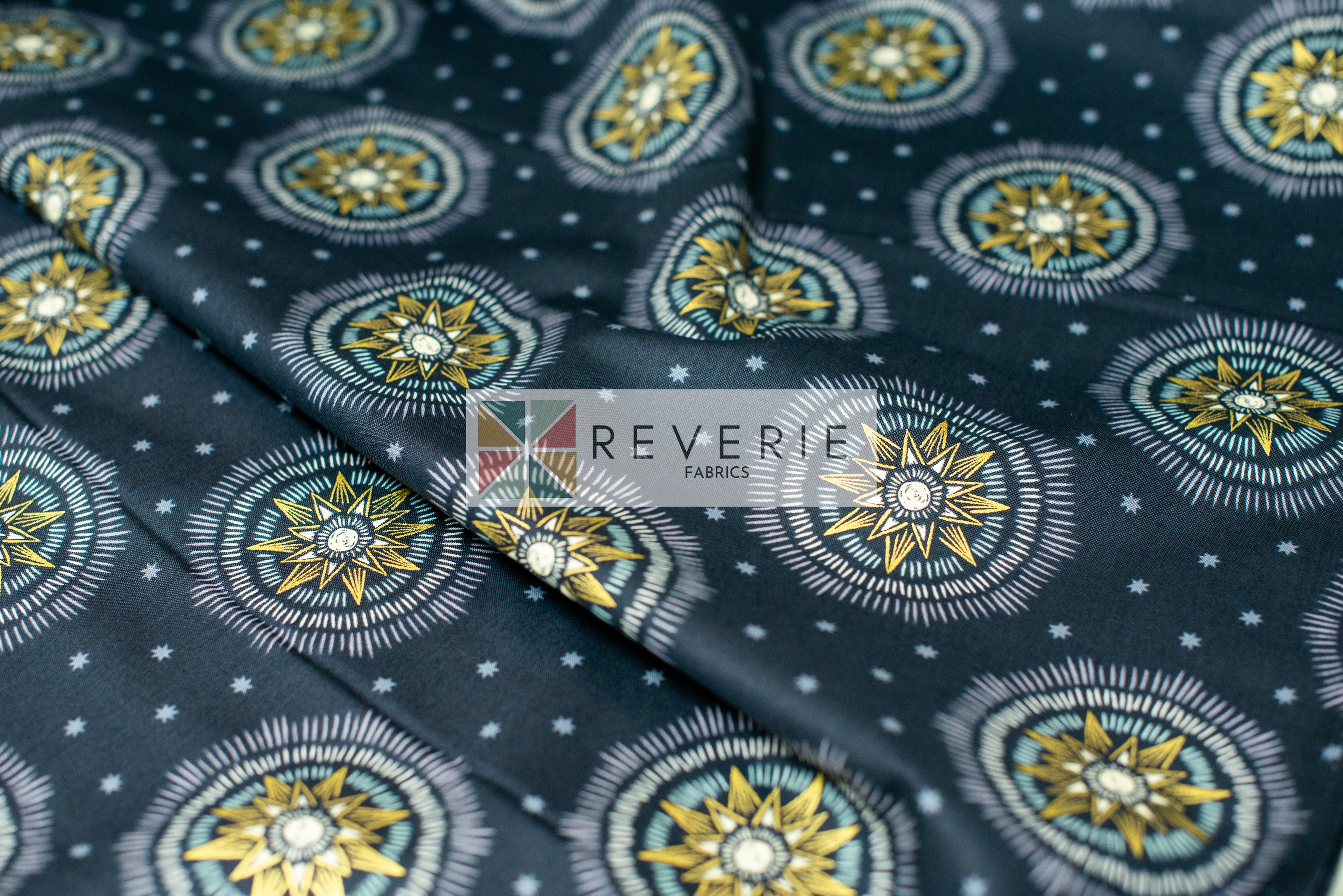 Lewis & Irene | Winter Solstice | Winter solstice sun star on midnight blue (with gold metallic) - L60C