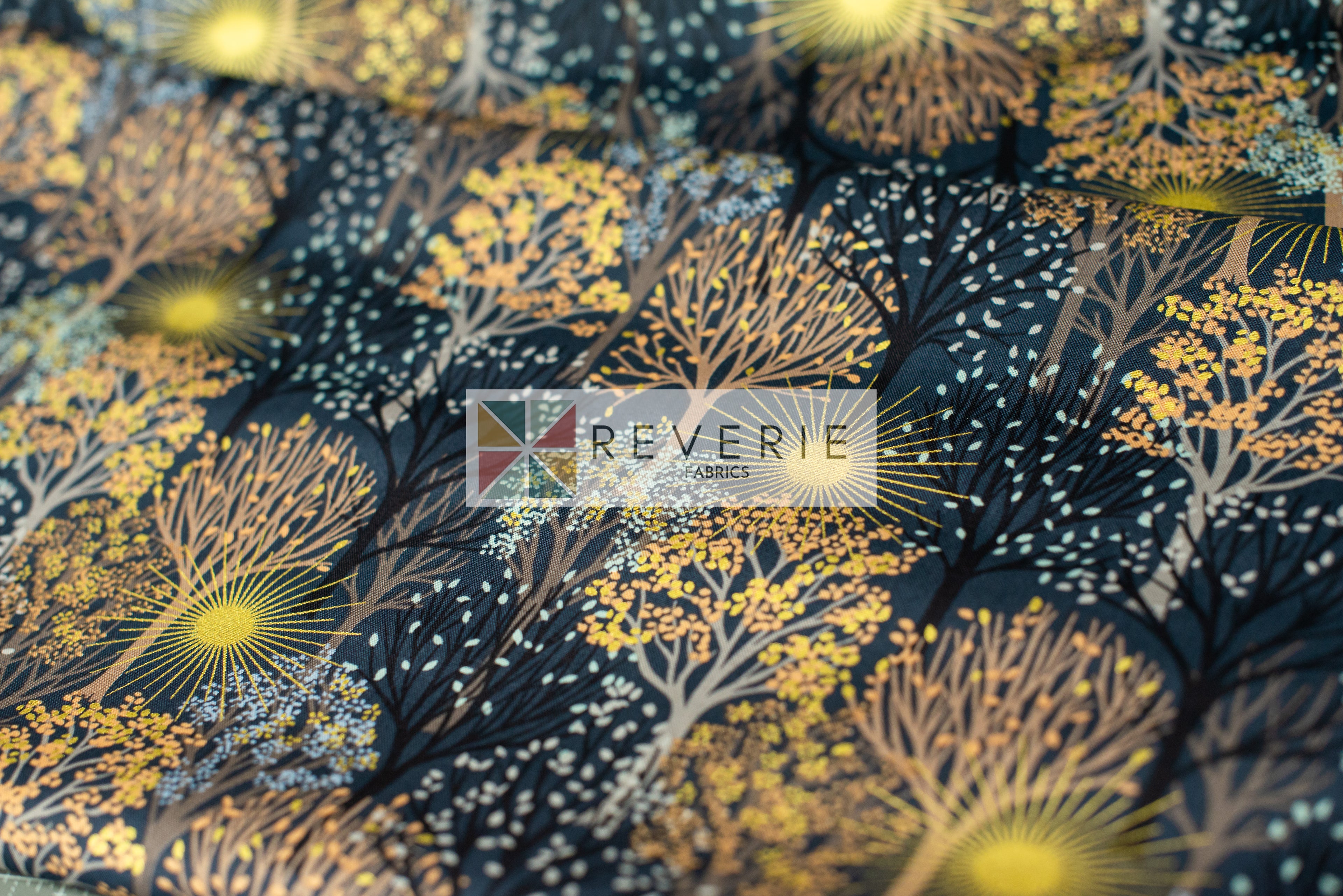 Lewis & Irene | Winter Solstice | trees on midnight blue (with gold metallic) - L56C