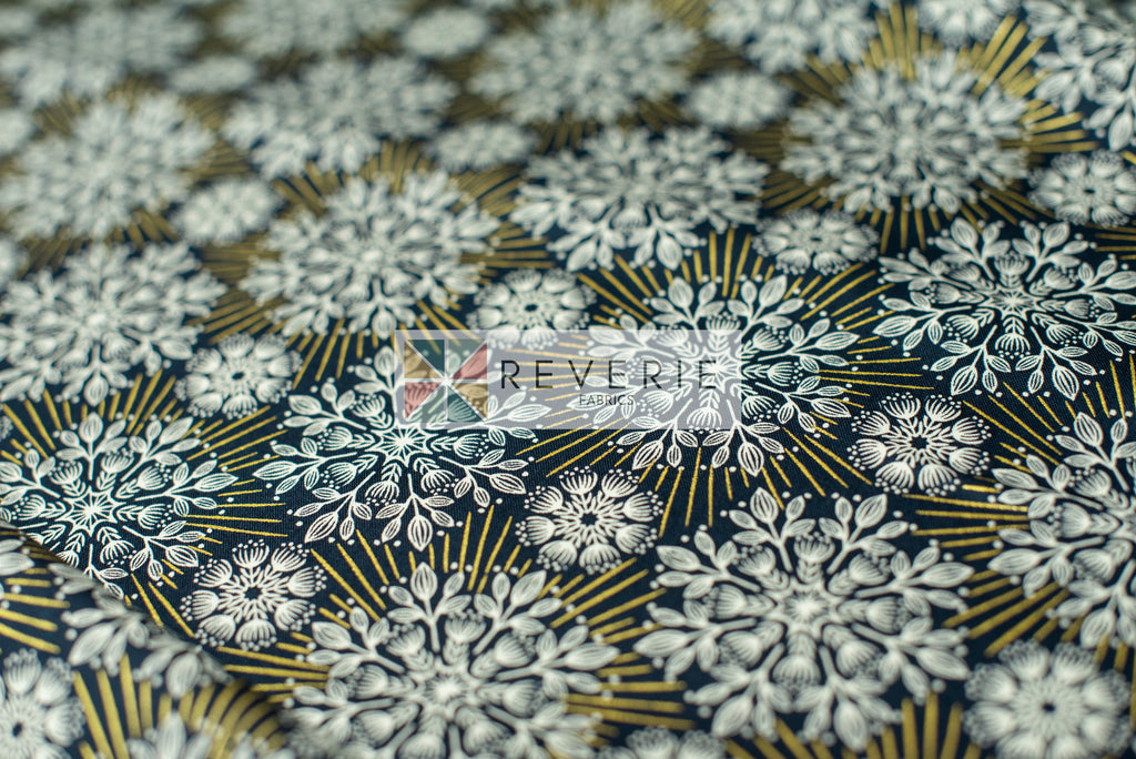 Lewis & Irene | Winter Solstice | Winter solstice flowers on midnight blue (with gold metallic) - L61C