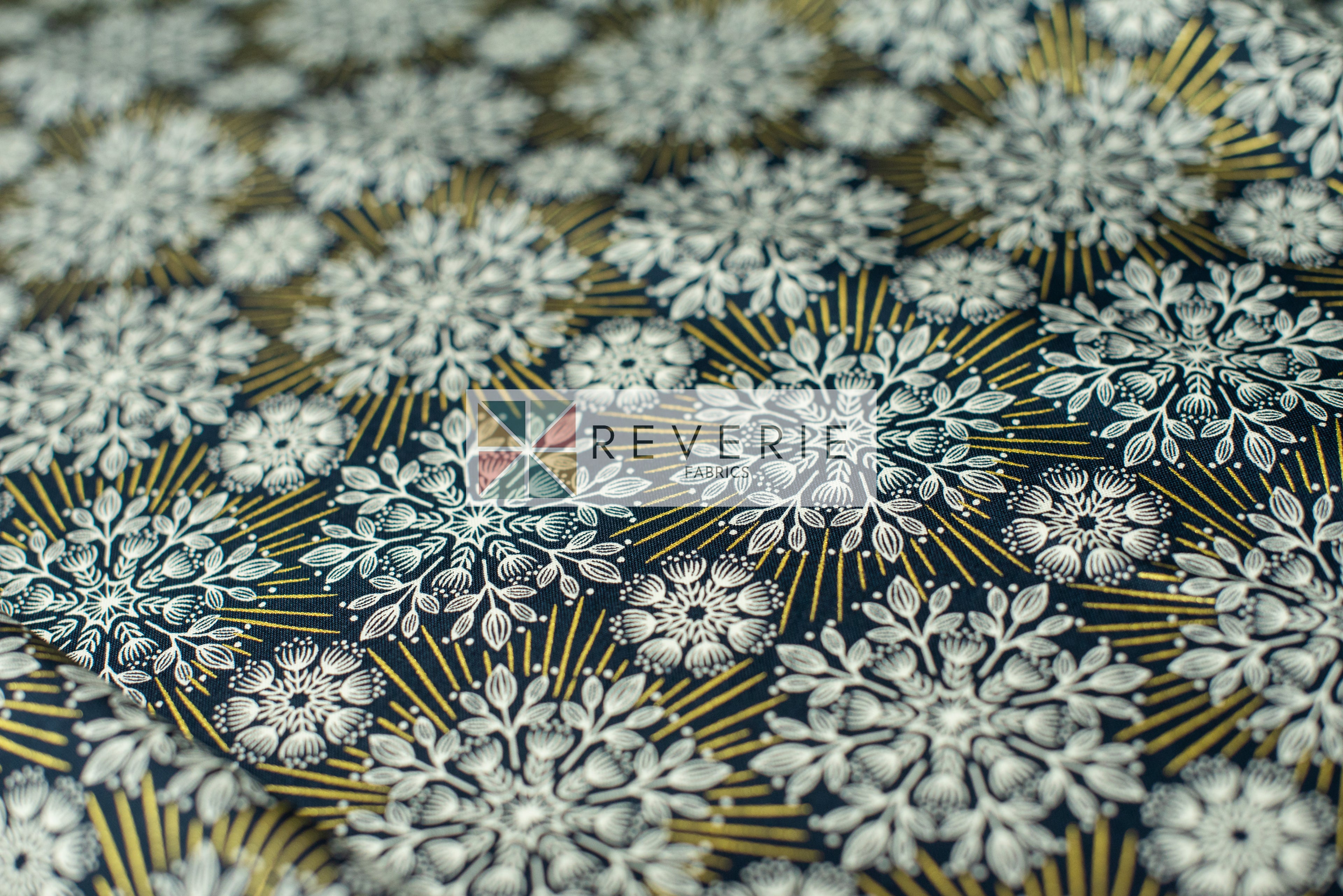 Lewis & Irene | Winter Solstice | Winter solstice flowers on midnight blue (with gold metallic) - L61C