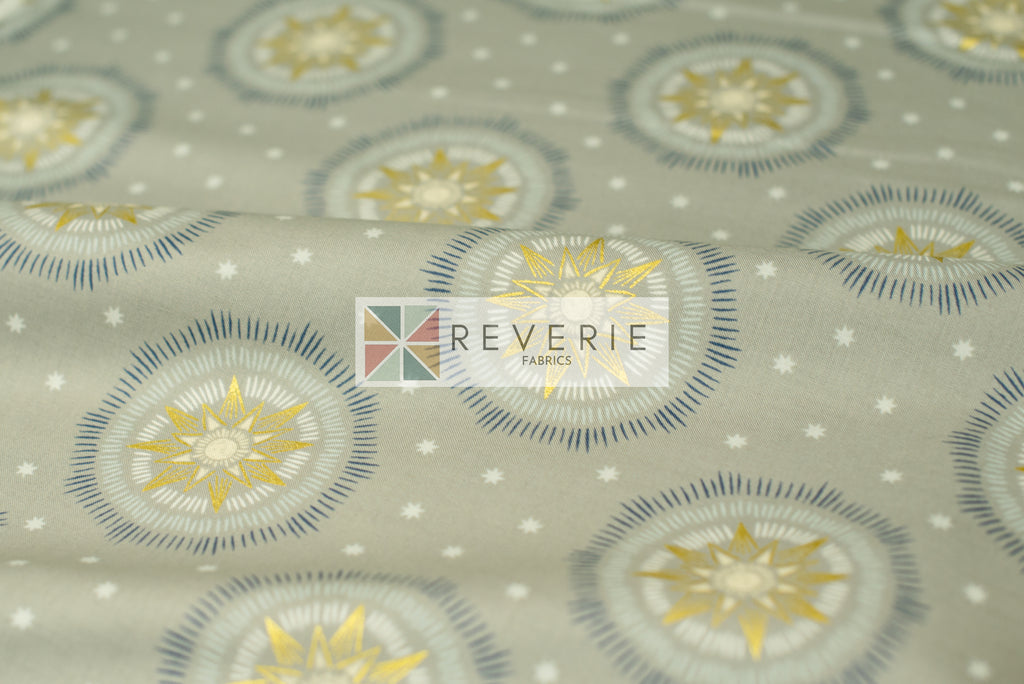 Lewis & Irene | Winter Solstice | Winter solstice sun star on grey (with gold metallic) - L60B