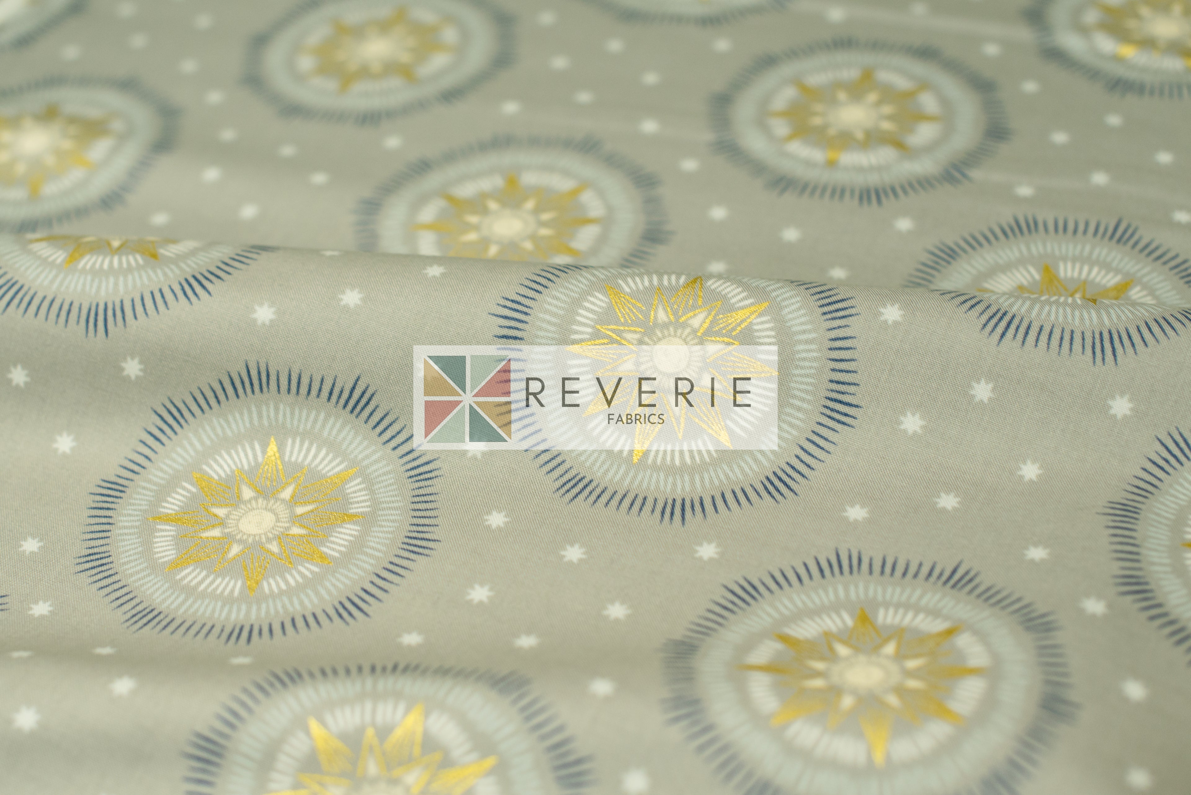 Lewis & Irene | Winter Solstice | Winter solstice sun star on grey (with gold metallic) - L60B