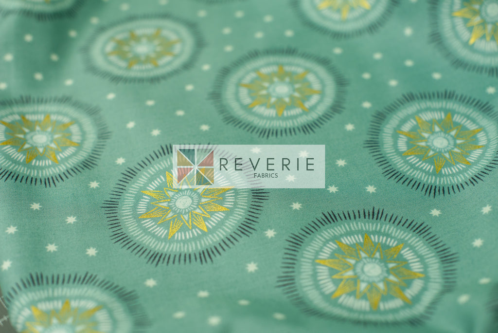 Lewis & Irene | Winter Solstice | Winter solstice sun star on verdigris (with gold metallic) - L60A