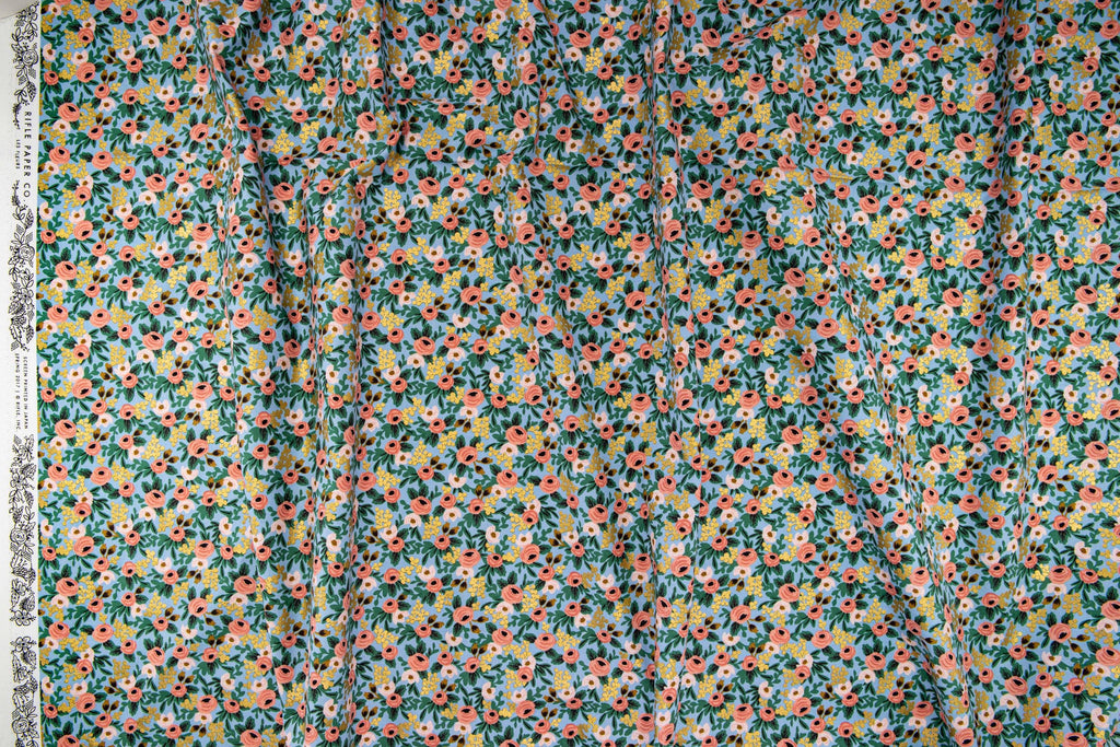 Cotton + Steel Fabrics | Rifle Paper Company | Garden Party | Metallic Chambray Rosa