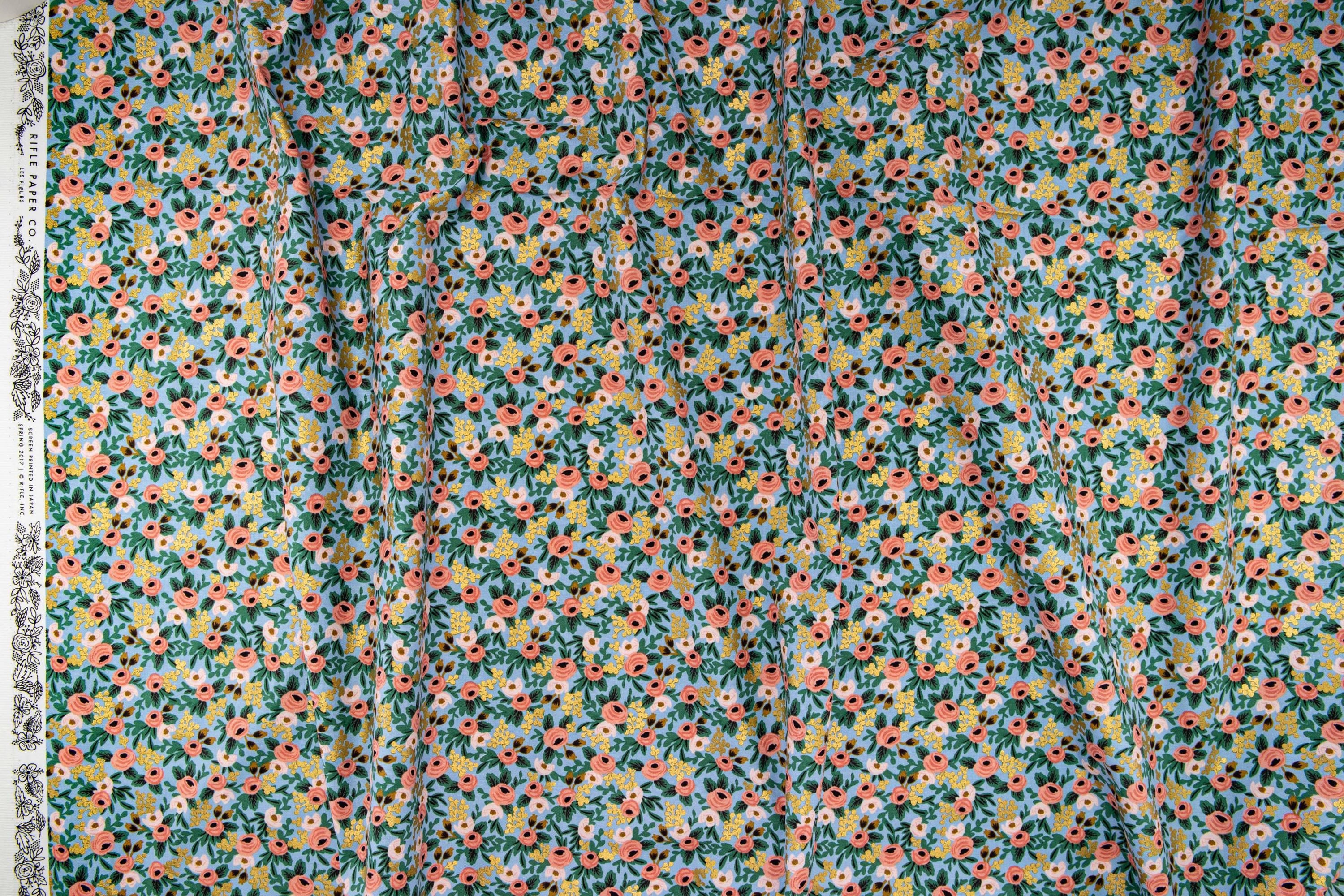 Cotton + Steel Fabrics | Rifle Paper Company | Garden Party | Metallic Chambray Rosa